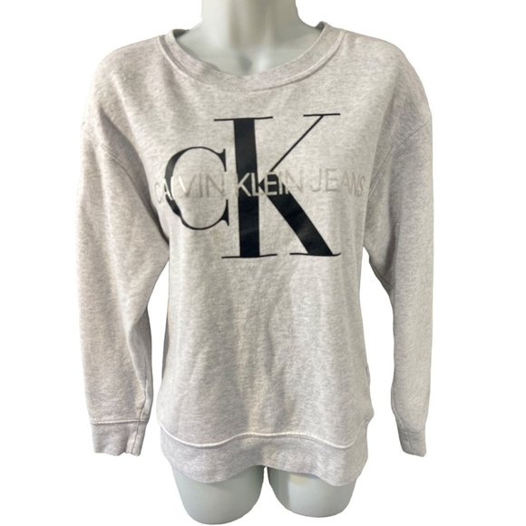 Calvin Klein Jeans Light Grey Heather Logo XS Sweatshirt - Picture 4 of 11
